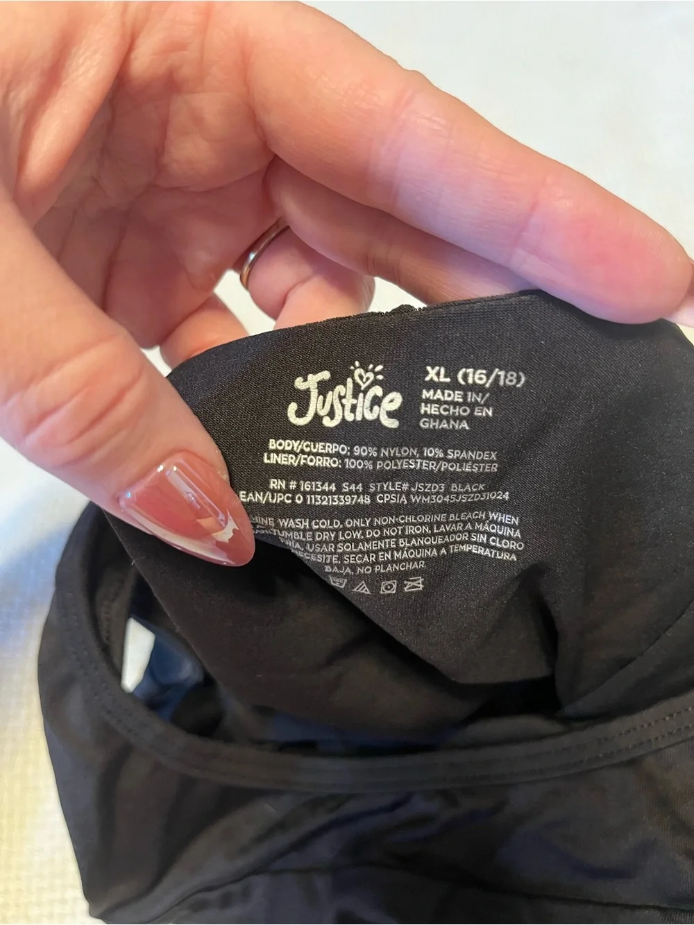Justice Black One-Piece Swimsuit with Gold Script Logo
